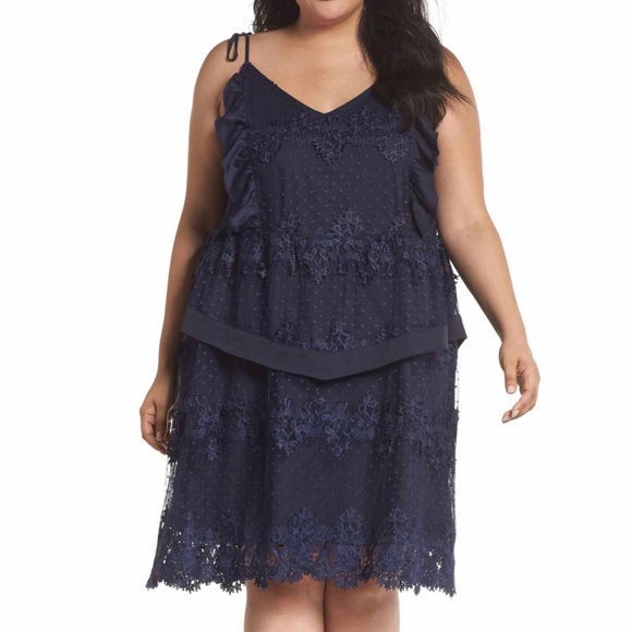 Lost Ink Dresses & Skirts - Lost Ink Dark Blue Lace Swing Dress